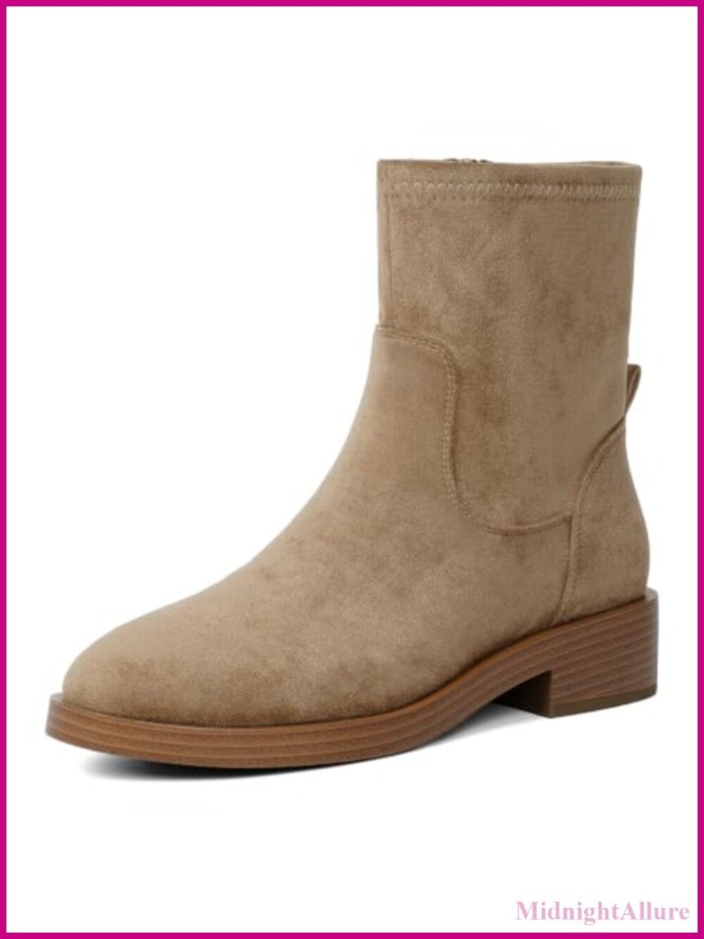 Women's Faux Suede Ankle Boots Round Toe Chunky Heel Side Zip Booties